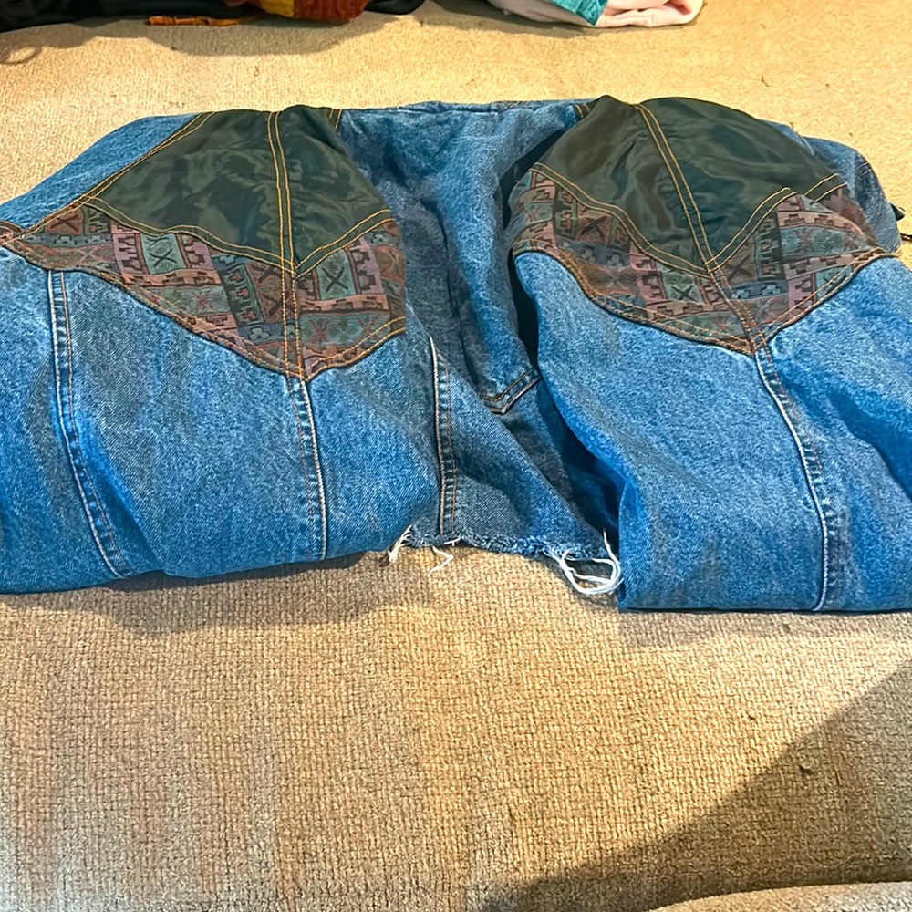 1980s Jean jacket with jewel color shoulders
